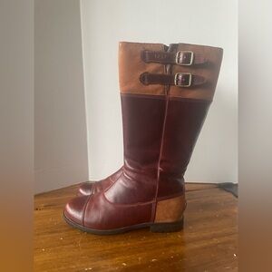 Ugg Barolo Tall Leather Riding Boots Size 7 Eu 38 Brown Tan Cap Toe